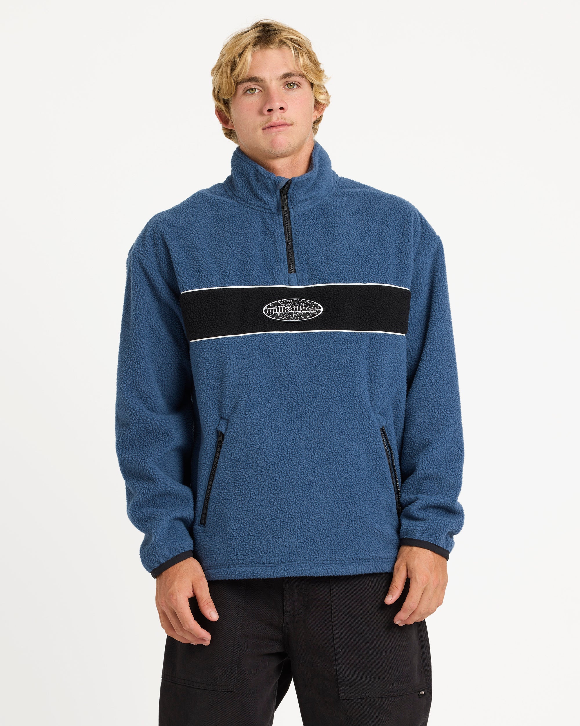 Mens Mercury Panel 1/4 Zip Fleece Jumper – Dark Denim – Quiksilver AU