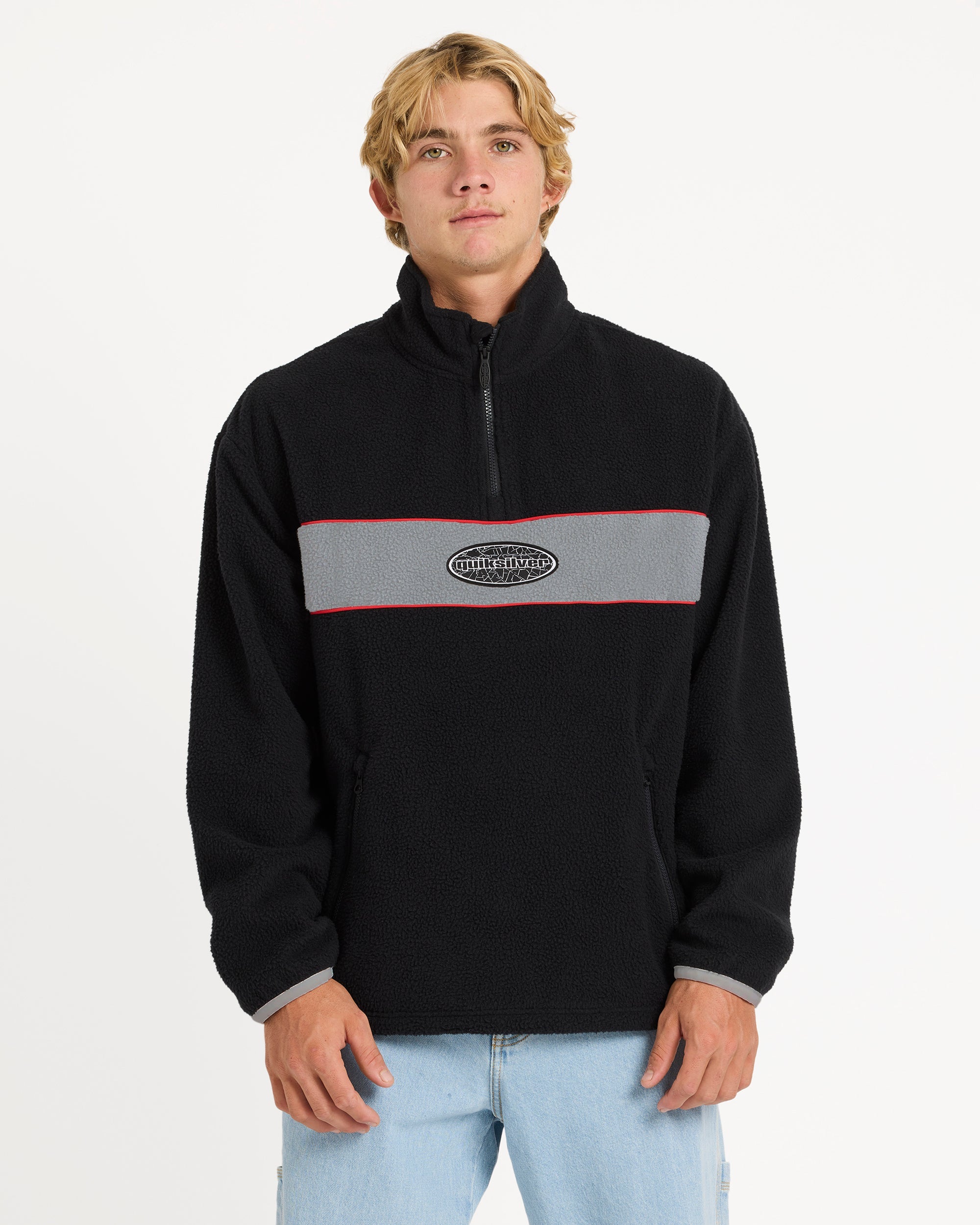 Mens Mercury Panel 1/4 Zip Fleece Jumper – Black – Quiksilver AU