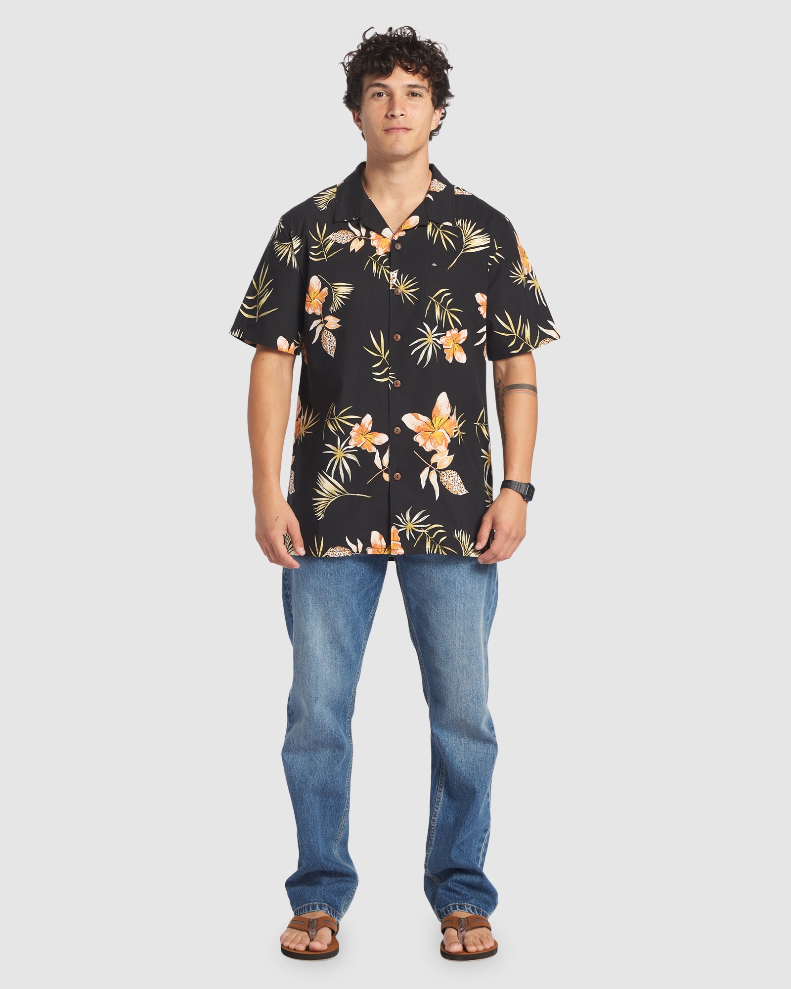 Mens Tropical Floral Short Sleeve Shirt