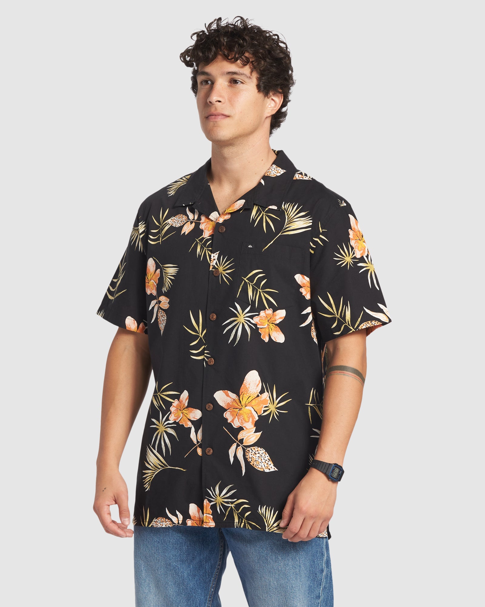 Mens Tropical Floral Short Sleeve Shirt