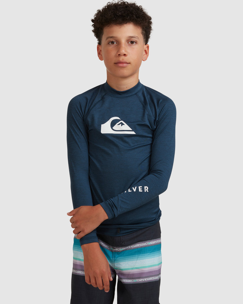 Boys 8-16 All Time Long Sleeve UPF 50 Rash Vest - NAVY BLAZER HEATHER ...
