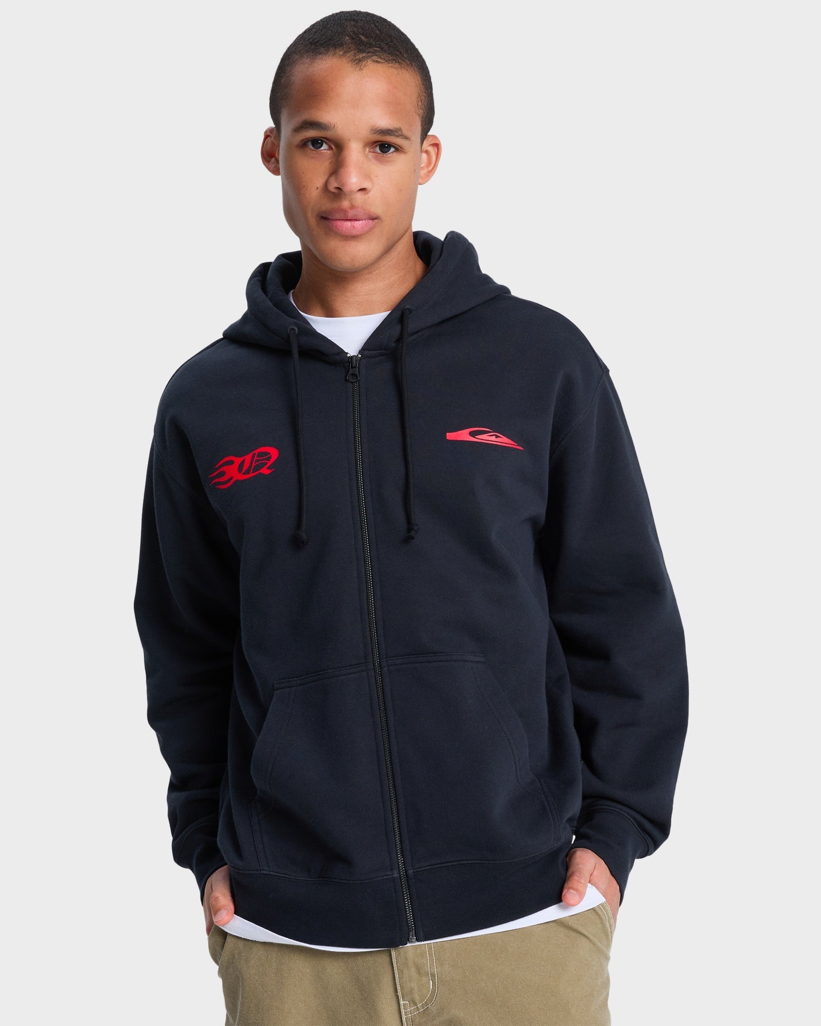 Mens Mercury Trident Zip Up Hoodie – Black – Quiksilver AU