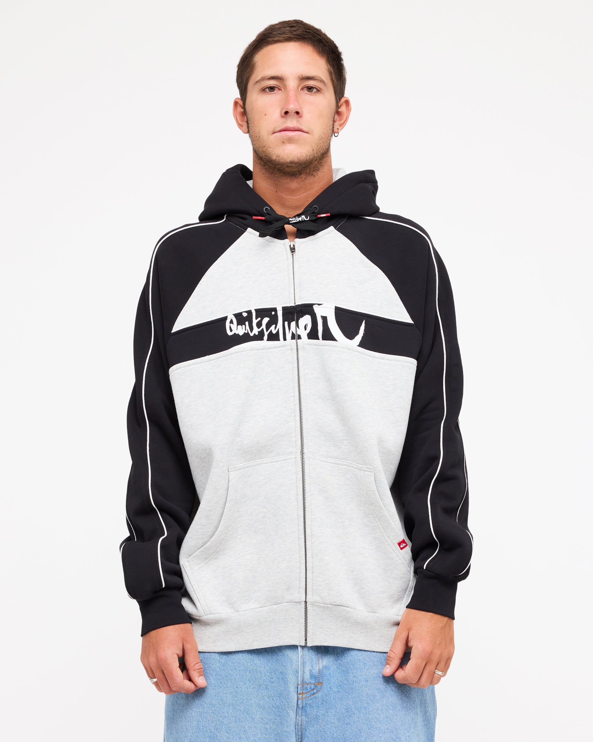 Mens YG Operator Zip Up Hoodie – Light Grey Heather – Quiksilver AU