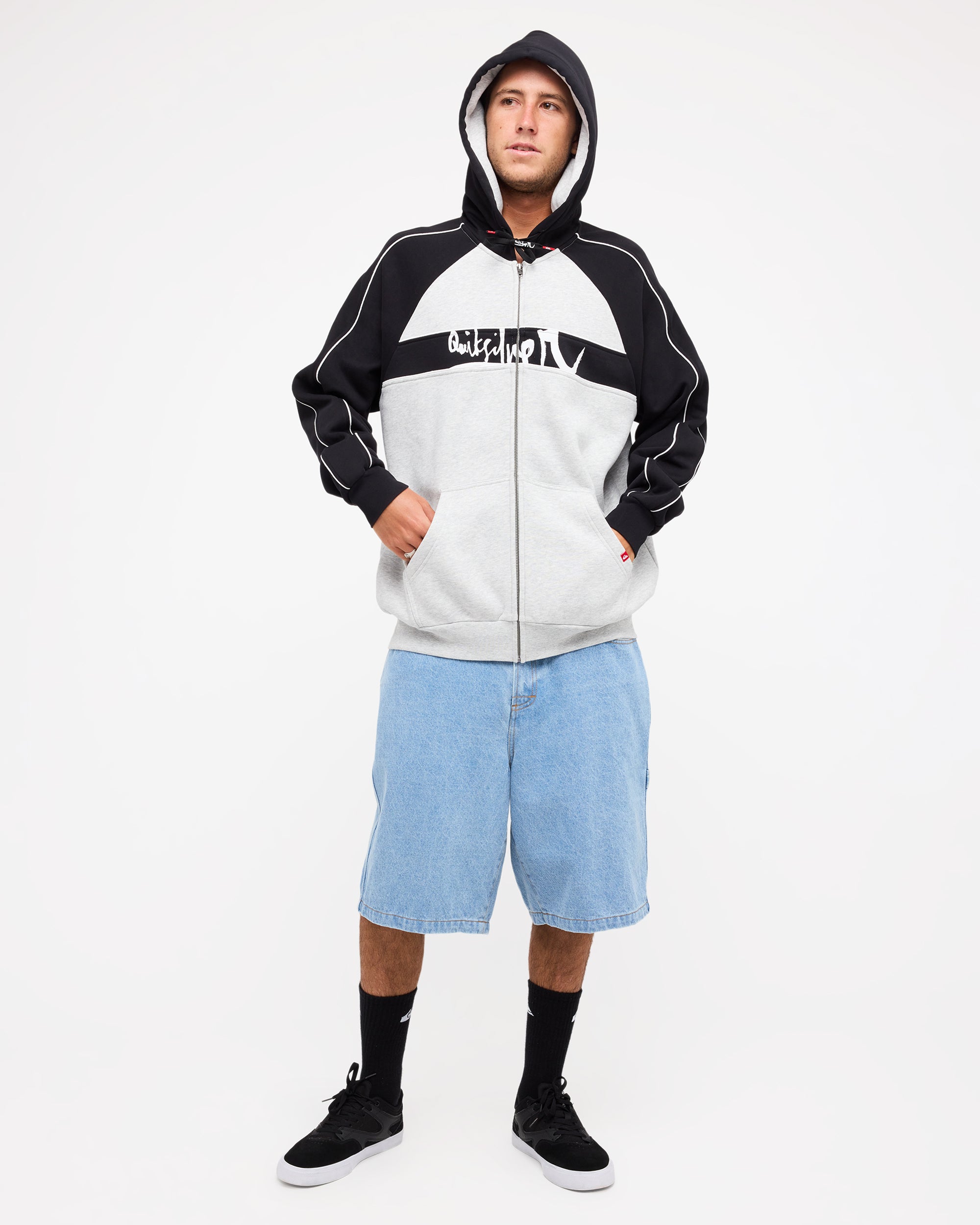 Mens YG Operator Zip Up Hoodie – Light Grey Heather – Quiksilver AU