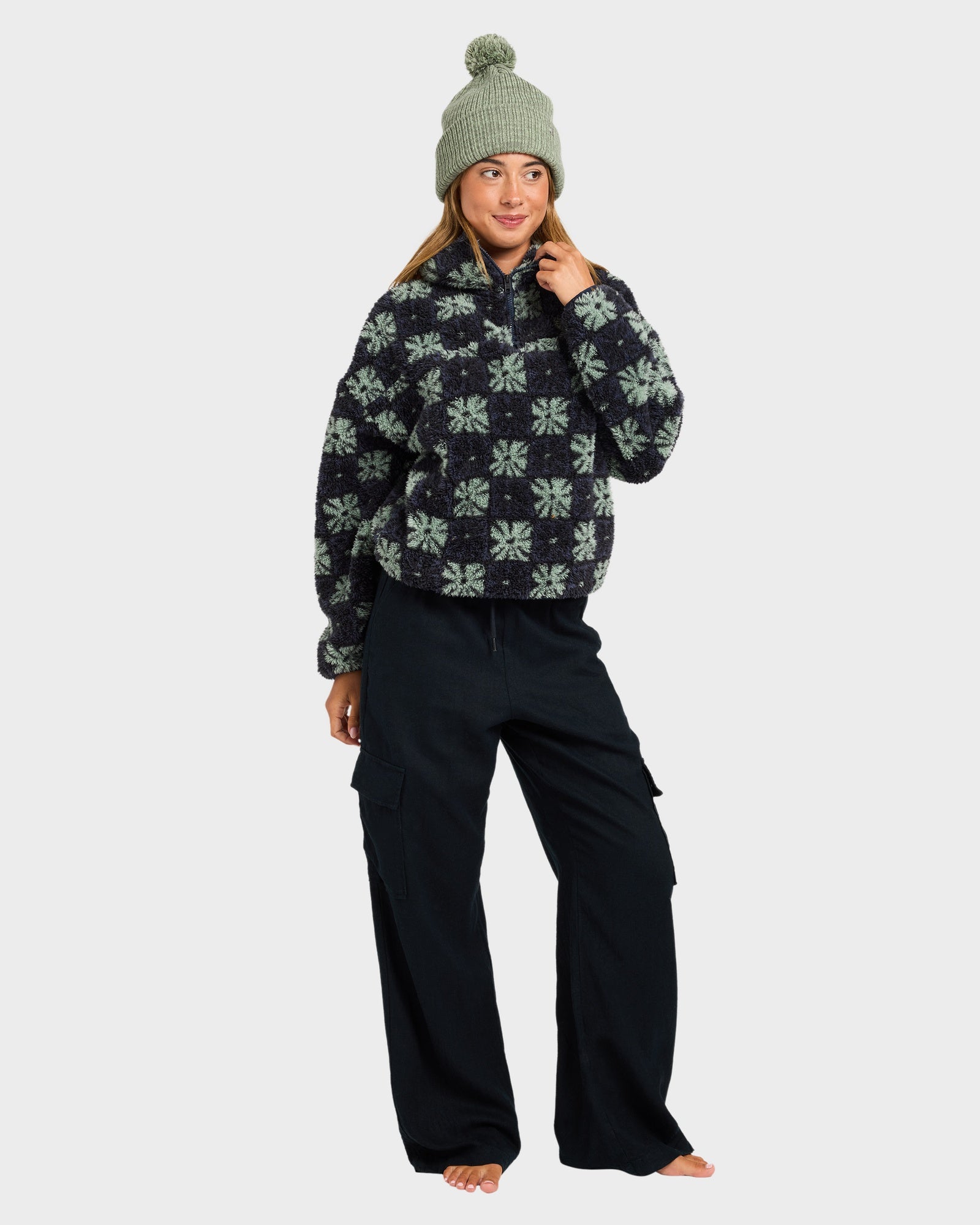 Womens Winter Sherpa Quarter zip Fleece Jumper